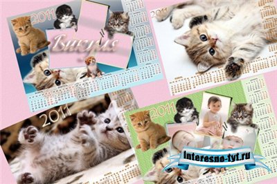 Детская фоторамка - календарь на 2011г - котята