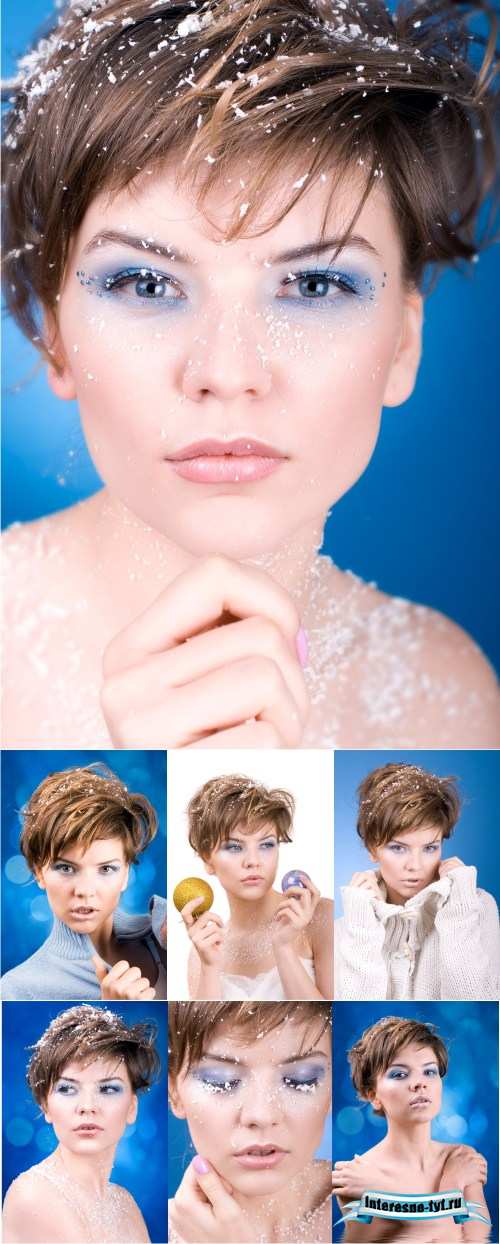 Stock Photos - winter girl | девушка на синем фоне