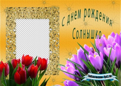 Рамка для фото с днём рождения - Тюльпаны на жёлтом фоне Рамка для фото с днём рождения - Тюльпаны на жёлтом фоне
