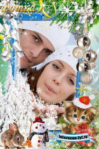 Новогодняя фоторамочка с котёнком и снеговиком
