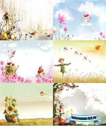 Children's spring backgrounds ( 7 PSD ) Children's spring backgrounds ( 7 PSD )