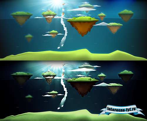 Beautiful floating islands scene Beautiful floating islands scene