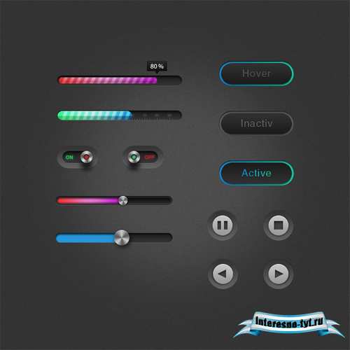 Black ui elements for Photoshop