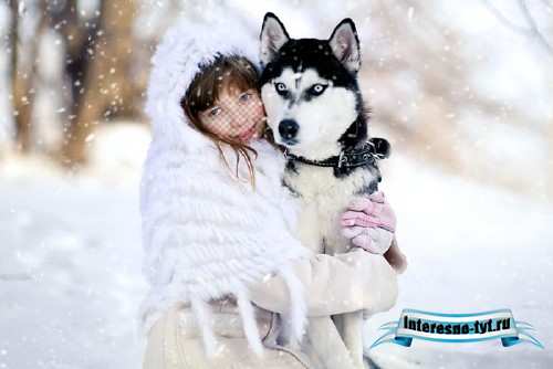  Детский шаблон для photoshop - Девочка с волком