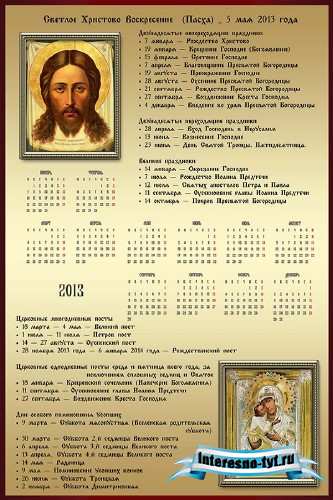 Календарь православных праздников и постов на 2013 год 