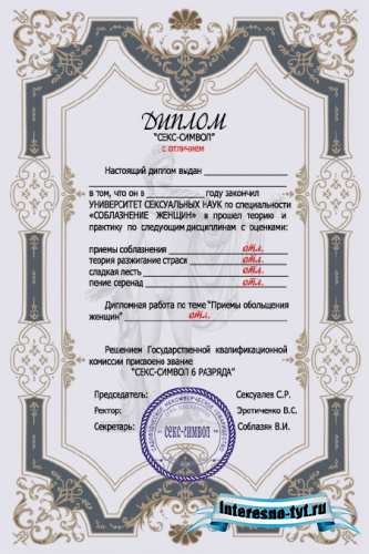 Шуточный диплом для мужчины - Секс-символ