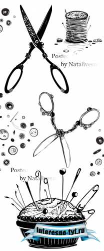 Векторный клипарт - Ножницы, иголки/ Vector clipart - Scissors, needles Векторный клипарт - Ножницы, иголки/ Vector clipart - Scissors, needles