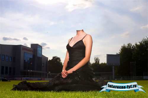 Шаблон для фотошопа - Вы на лужайке в красивом платье