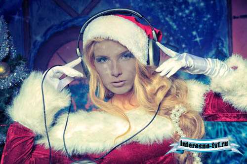 Шаблон для photoshop - Блондинка в костюме - ведущая новогоднего праздника