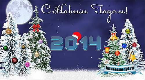 Новогодний футаж 2014 – падающий снег, елочные игрушки и поздравления