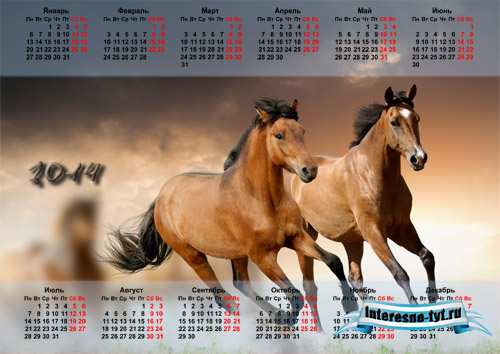 Календарь на 2014 год - Пара шикарных лошадей