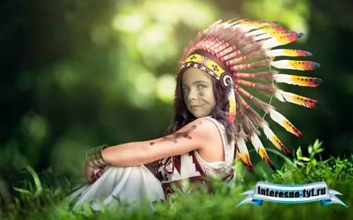 Шаблон для Photoshop - Храбрая девочка индейка
