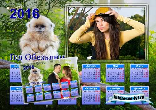 Календарь-рамка для фото на 2016 год - Год обезьяны